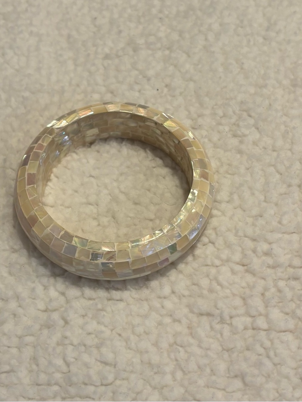 Iridescent Mother-of-Pearl Mosaic Bangle Bracelet - White